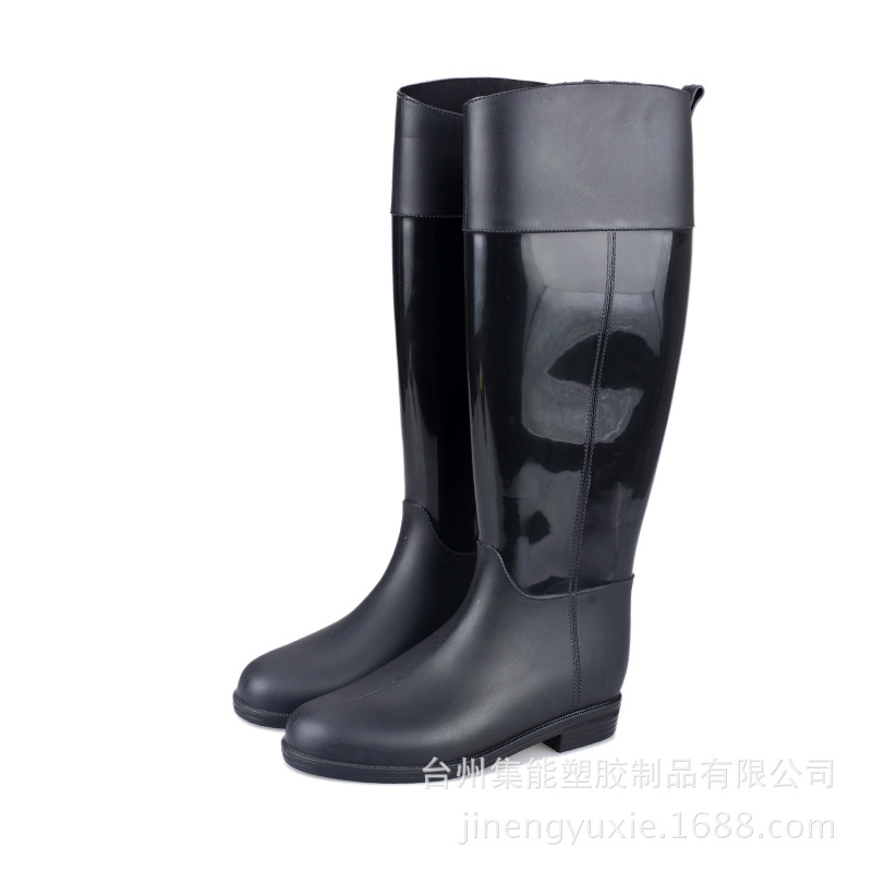 女式高筒工作时尚时装黑色双色外贸加厚PVC雨鞋雨靴马靴rainboot示例图2