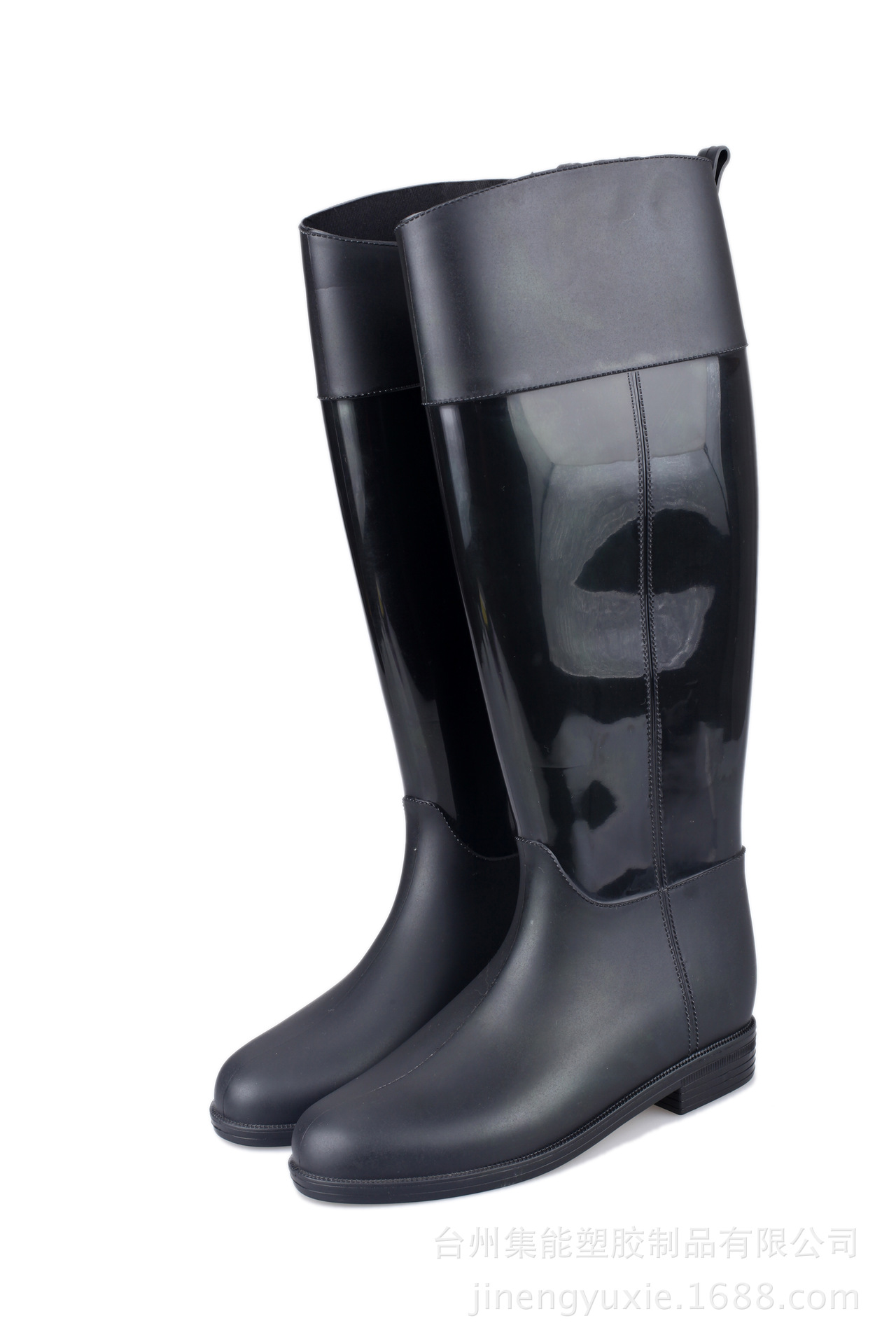 女式高筒工作时尚时装黑色双色外贸加厚PVC雨鞋雨靴马靴rainboot示例图3