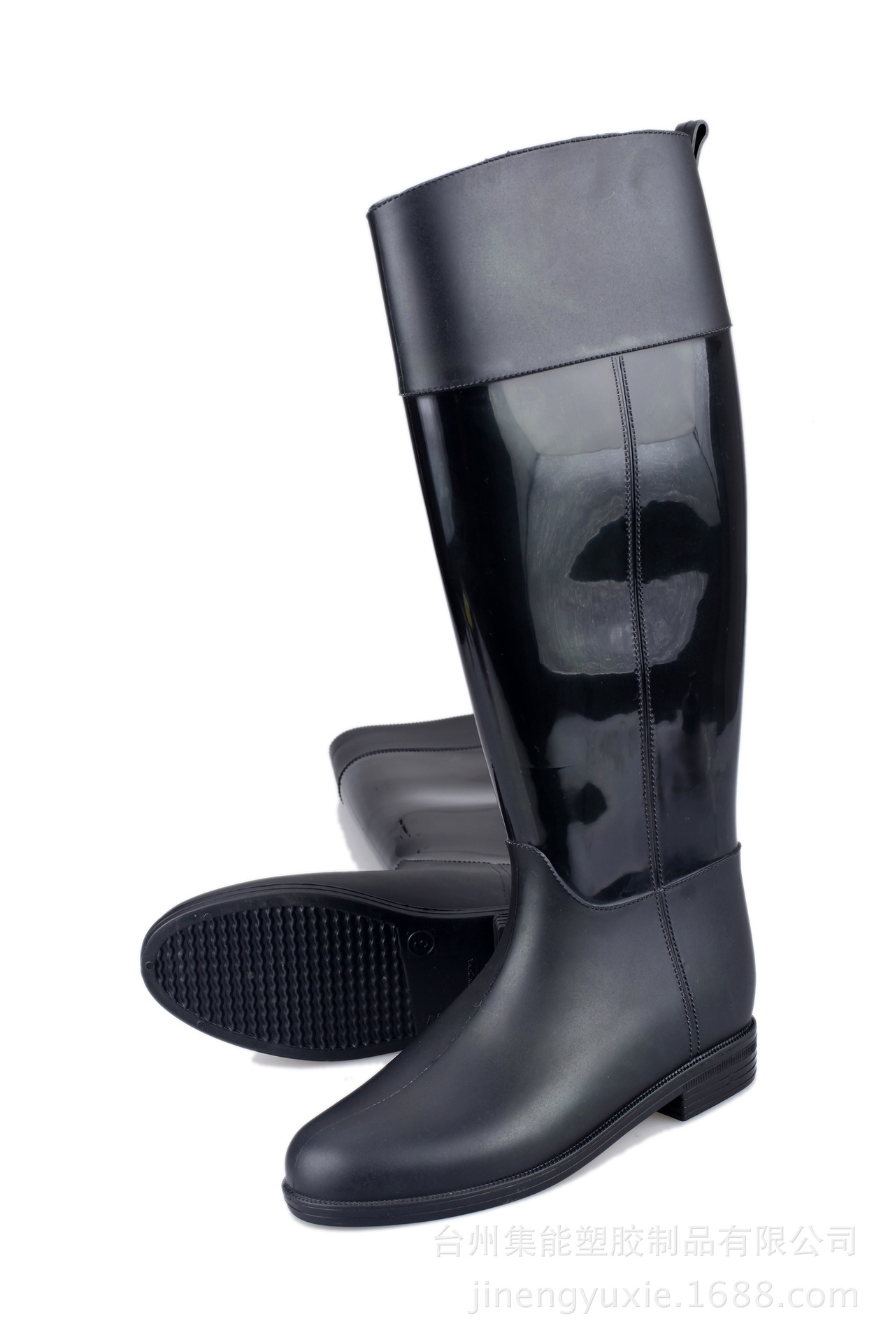 女式高筒工作时尚时装黑色双色外贸加厚PVC雨鞋雨靴马靴rainboot示例图4