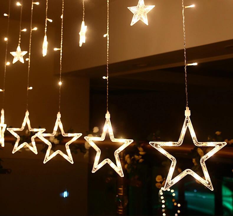 led星星灯串五角星窗帘灯串灯婚房布置装饰灯圣诞灯串流星雨示例图11