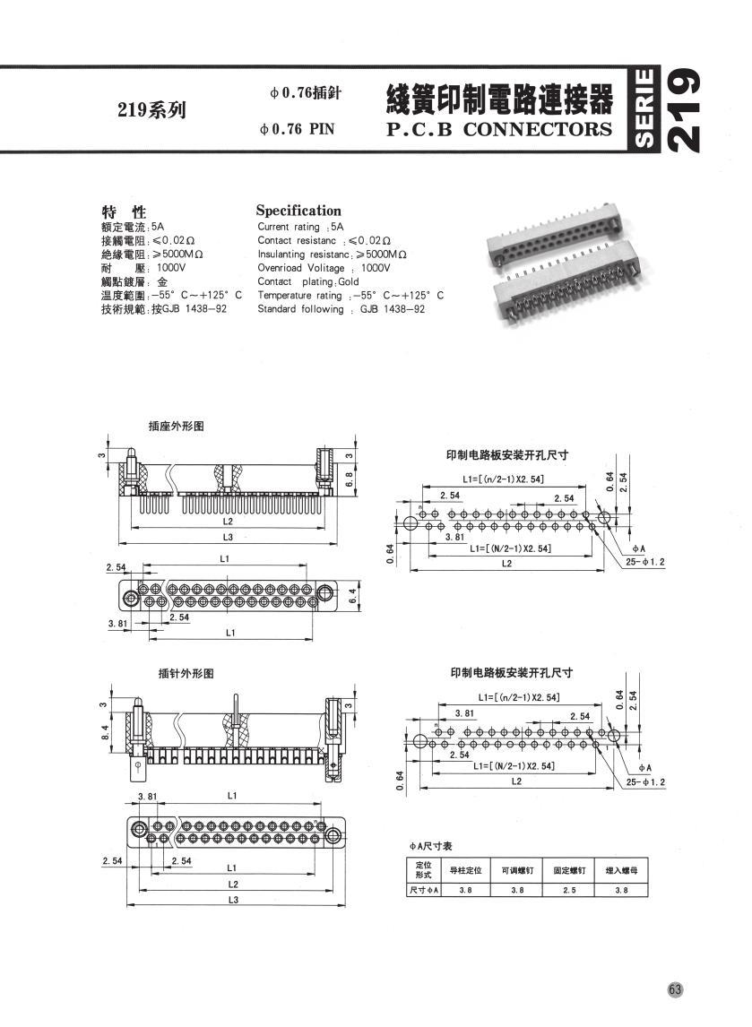 219系列26芯线簧印制电路连接器 可定制抗震动耐高温电路连接器示例图2