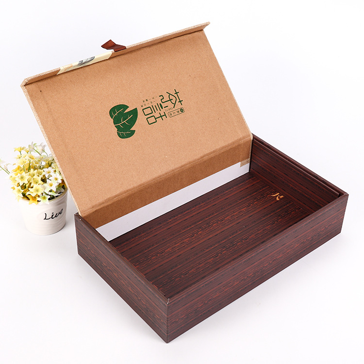 方形牛皮礼品纸盒纸抽屉仿木纸盒定制 高端茶叶礼品包装盒定做示例图11