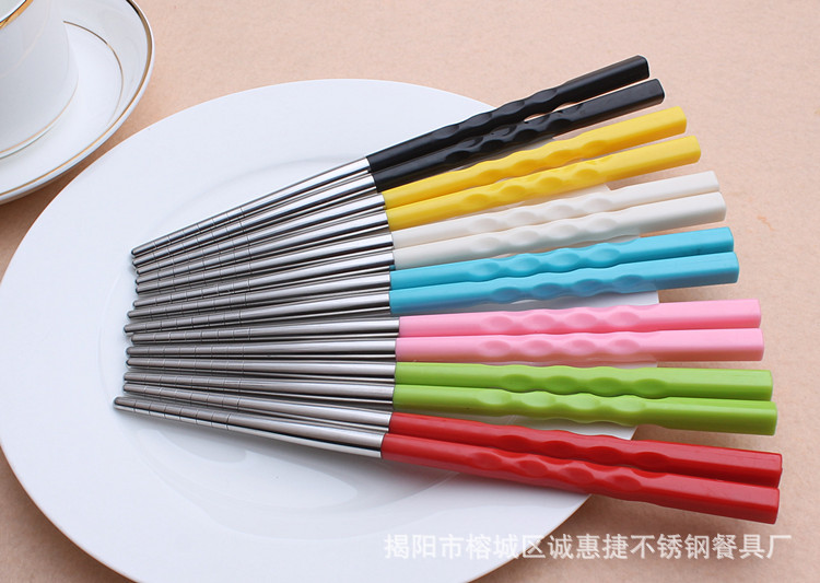 创意不锈钢筷子 可爱儿童筷炫彩便携筷子一体拼接彩色筷示例图4