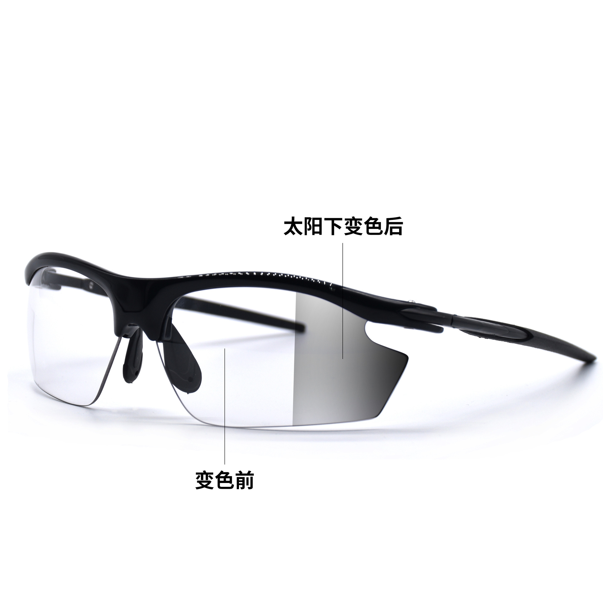 户外运动透明变色太阳眼镜，骑行防风偏光变色眼镜示例图5