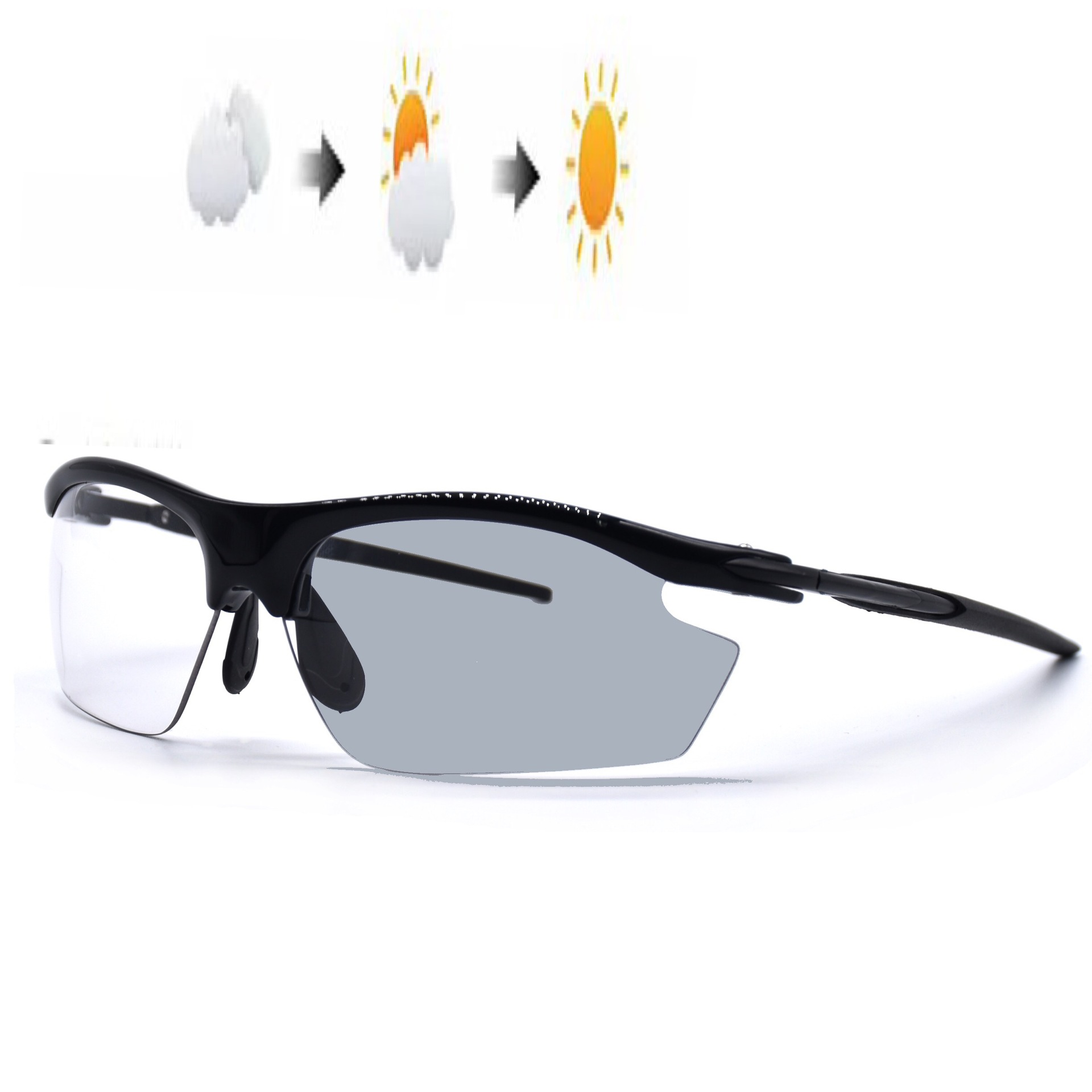 户外运动透明变色太阳眼镜，骑行防风偏光变色眼镜示例图4