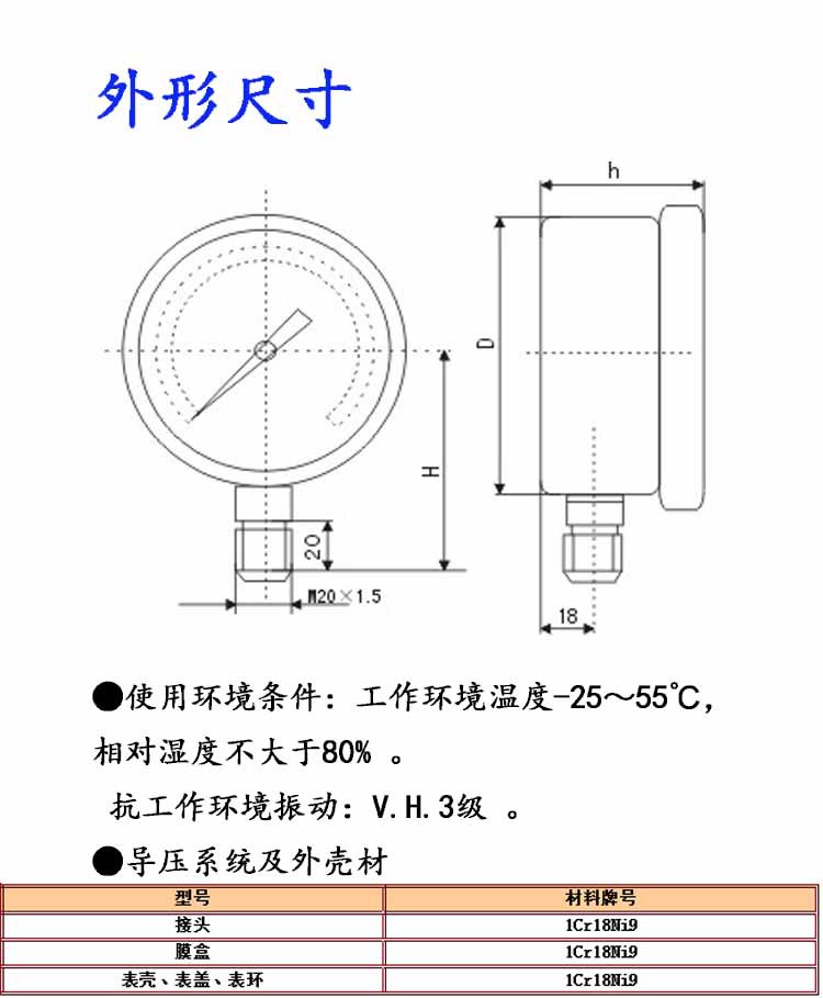 响泰氯用不锈钢膜盒压力表耐用耐磨厂家直销品质保障示例图2