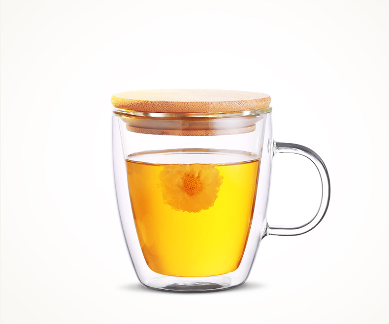 双层透明耐热玻璃杯家用带把便携果汁泡茶杯创意办公带盖喝水杯子示例图2