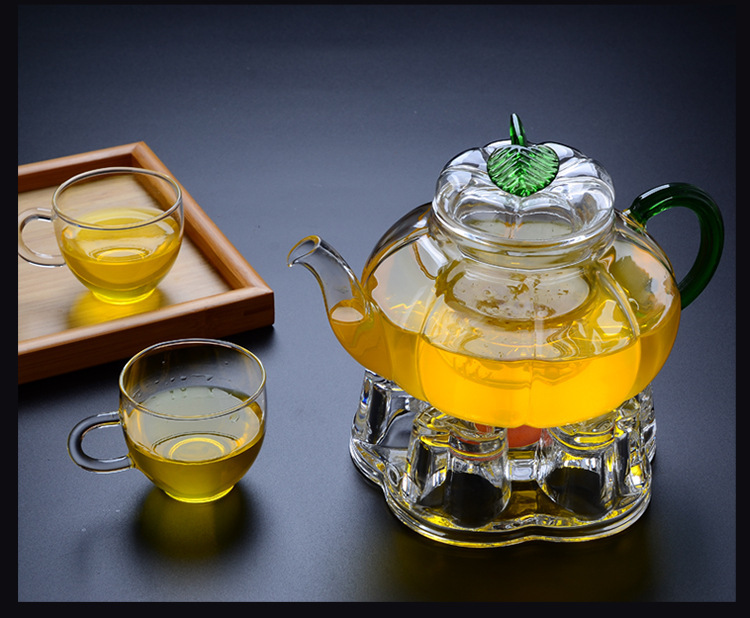 精品玻璃茶具 绿叶三件式玻璃壶 耐高温南瓜壶示例图20