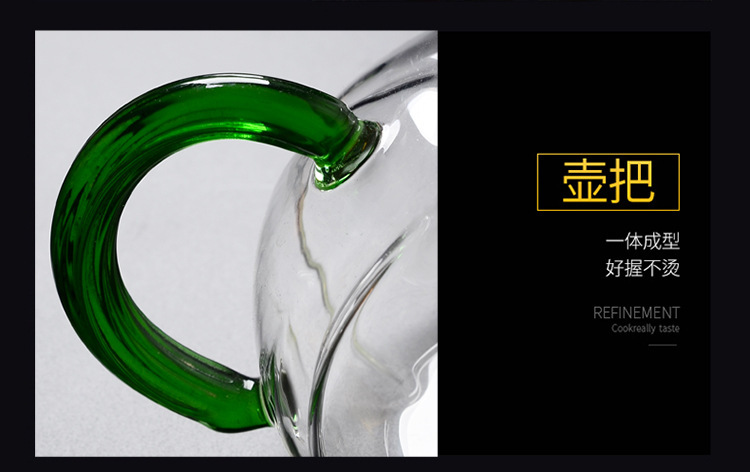 精品玻璃茶具 绿叶三件式玻璃壶 耐高温南瓜壶示例图13