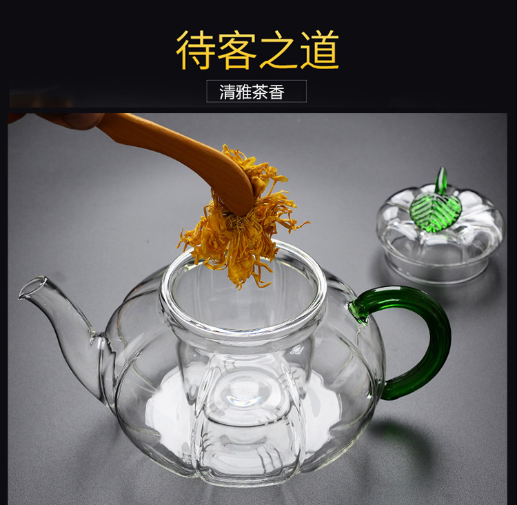 精品玻璃茶具 绿叶三件式玻璃壶 耐高温南瓜壶示例图16