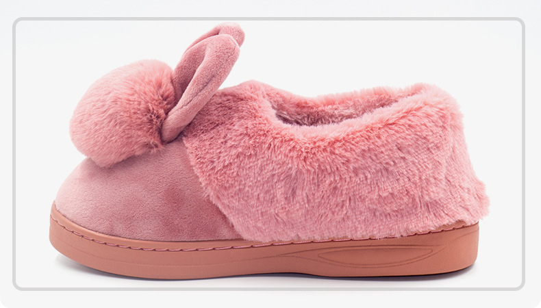 厂家批发冬季新款兔耳朵毛球棉拖鞋 冬季 包跟示例图33