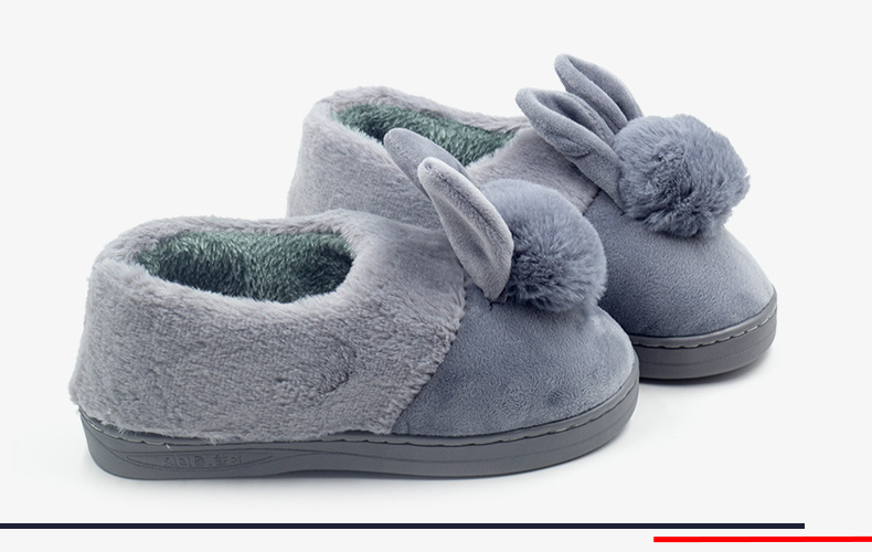 厂家批发冬季新款兔耳朵毛球棉拖鞋 冬季 包跟示例图37