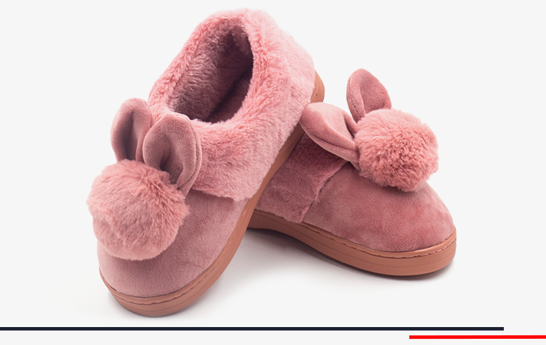 厂家批发冬季新款兔耳朵毛球棉拖鞋 冬季 包跟示例图41