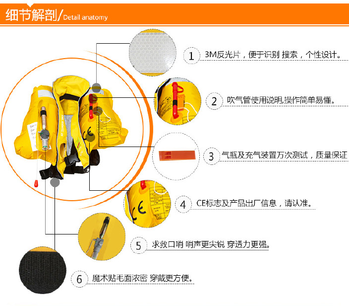 厂家直销气胀式救生衣 脖挂式充气救生衣 正品EYSON充气式救生衣示例图12