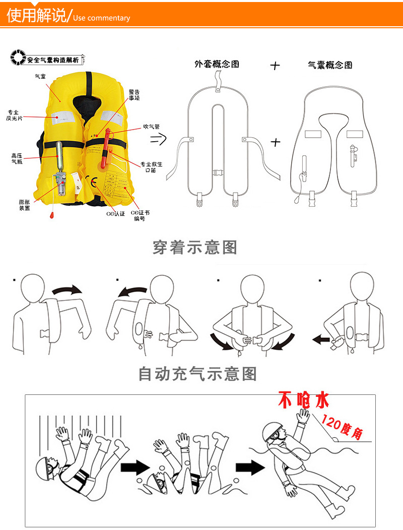 厂家批发成人充气胀式全自动手动救生衣 儿童漂流用品游泳助泳衣示例图10
