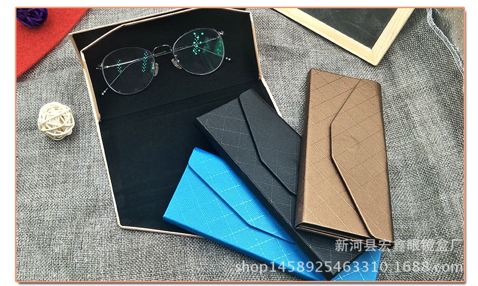 三角折叠眼镜盒时尚大方格太阳镜盒批发定做光学眼镜盒折叠手工盒示例图27