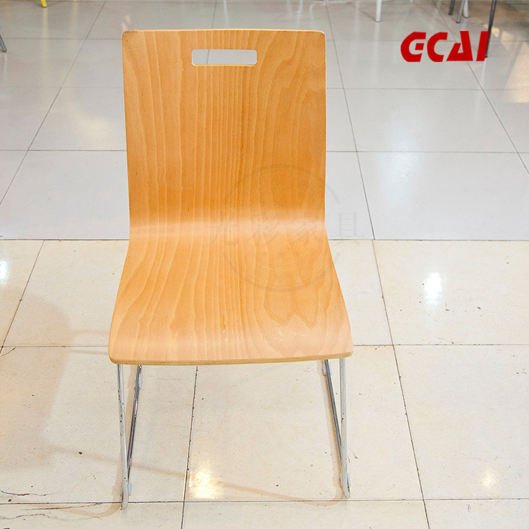 光彩家具实木油漆单椅 电镀实心工字脚 不锈钢曲木餐椅批发定做示例图1