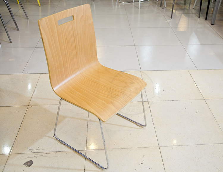 光彩家具实木油漆单椅 电镀实心工字脚 不锈钢曲木餐椅批发定做示例图8