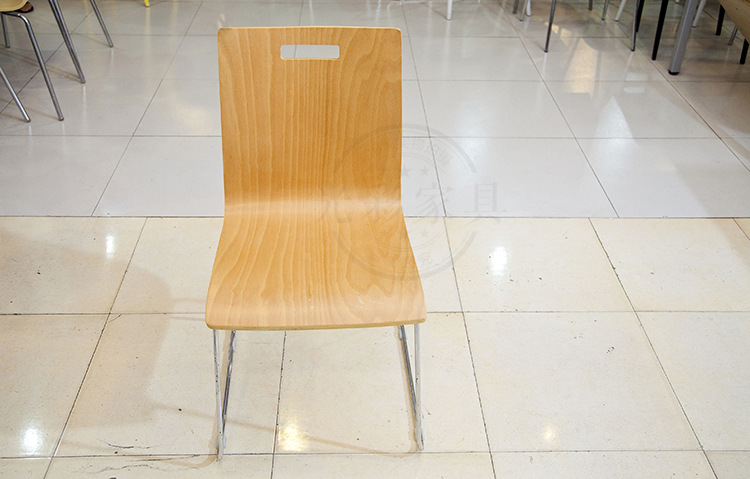 光彩家具实木油漆单椅 电镀实心工字脚 不锈钢曲木餐椅批发定做示例图7