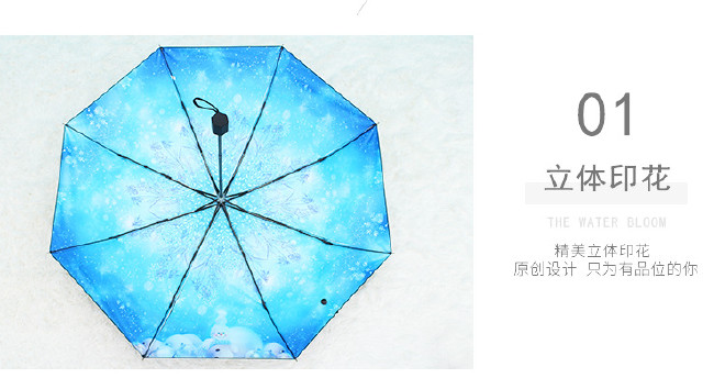 定制雨伞 原创意小清新女生遮阳伞 黑胶防晒紫外线三折叠太阳伞示例图4