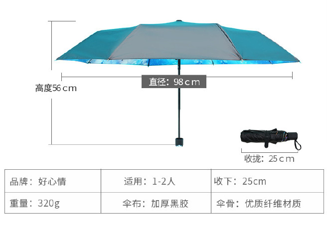 定制雨伞 原创意小清新女生遮阳伞 黑胶防晒紫外线三折叠太阳伞示例图3