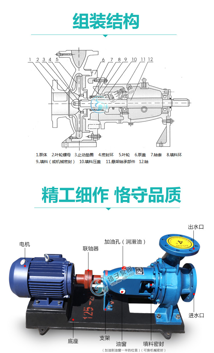 厂家直销IS型单级离心泵IS100-80-160离心清水泵增压泵循环泵示例图9
