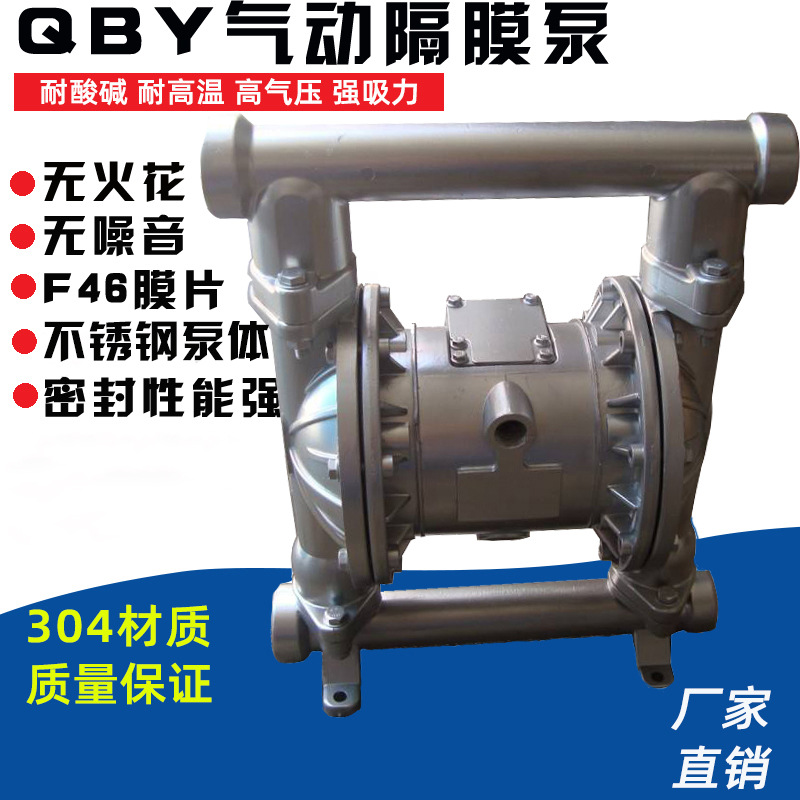 厂家直销QBY-25/40不锈钢隔膜泵304食品级耐腐蚀不锈钢气动隔膜泵示例图1