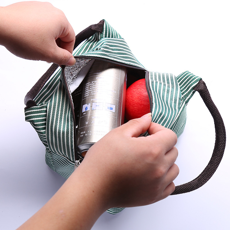 新款创意色织布保温袋便携野餐保鲜冰包铝膜防水午餐包厂家定制示例图5