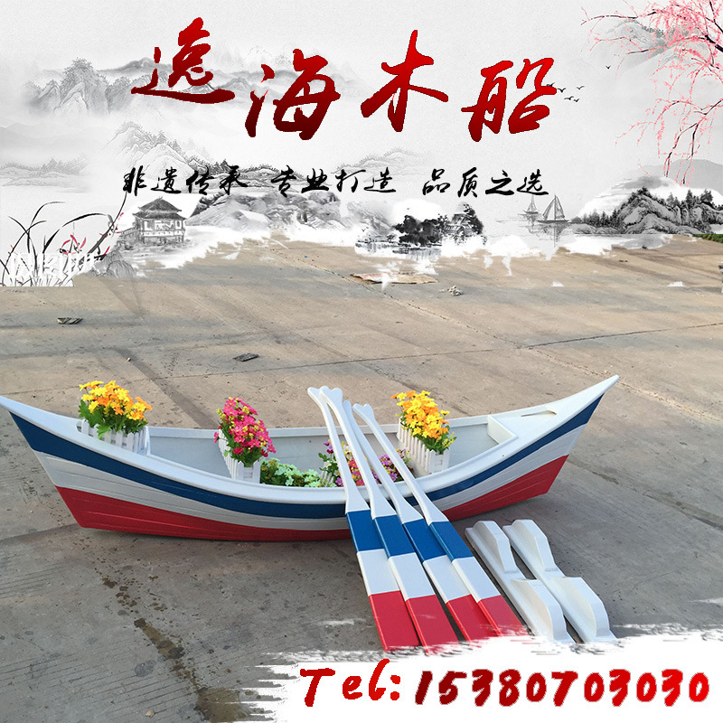 木船观光船 装饰渔船 模型摆件 景观摄影道具 两头尖欧式手工木船示例图29
