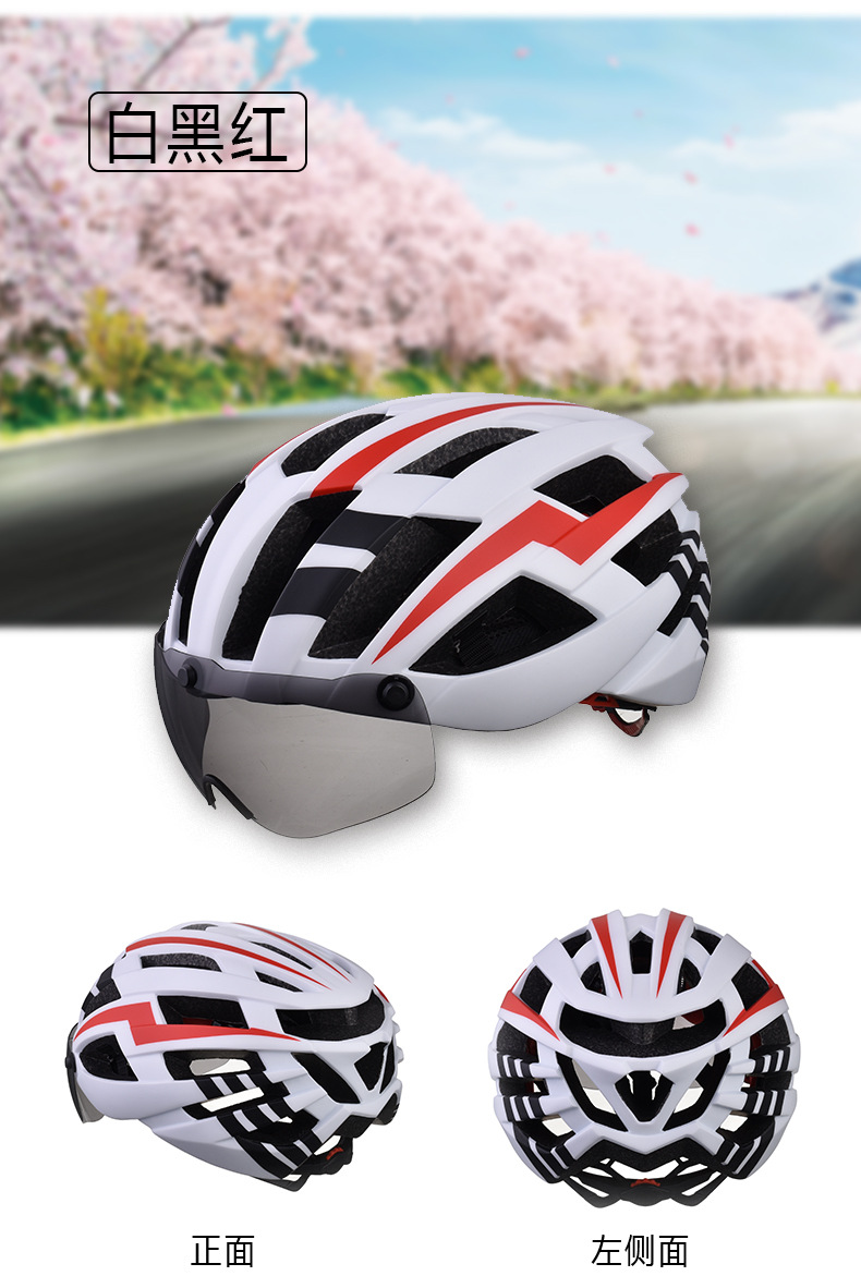 防风带吸磁风镜骑行头盔一体成型安全头盔公路山地车头盔轮滑头盔示例图6