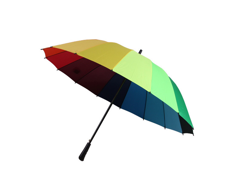 厂家现货批发雨伞自开超大66cm长柄16骨彩虹伞 可印logo广告伞示例图19