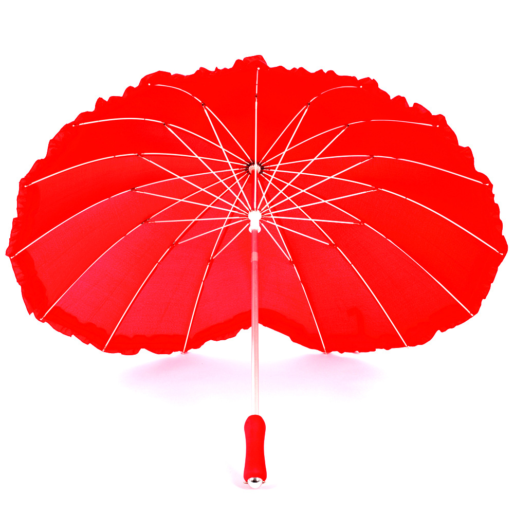 16骨纤维花边心形创意伞订制批发广告伞遮阳直长柄艺术晴雨伞纯色示例图8
