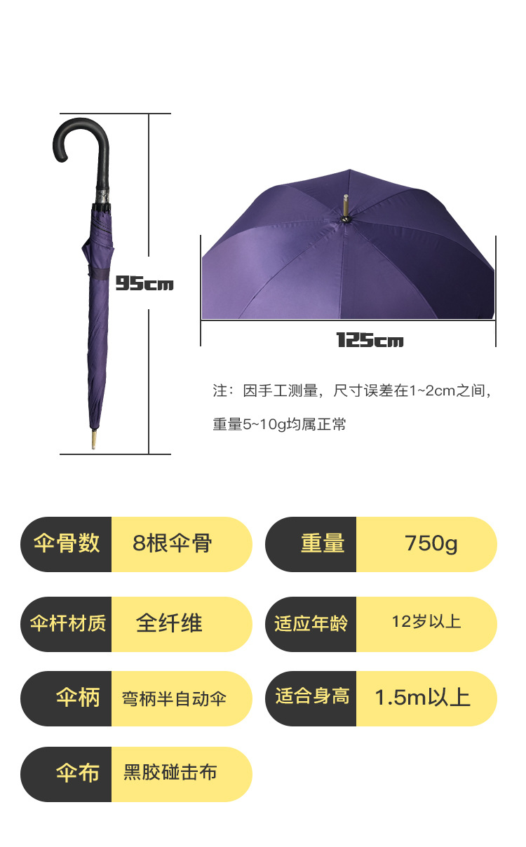 长柄雨伞高端男士商务直杆雨伞定制LOGO雨伞广告伞黑胶伞印字示例图10