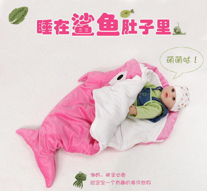婴儿鲨鱼睡袋儿童宝宝防踢抱被春秋包被卡通抱毯襁褓睡袋婴儿用品示例图2