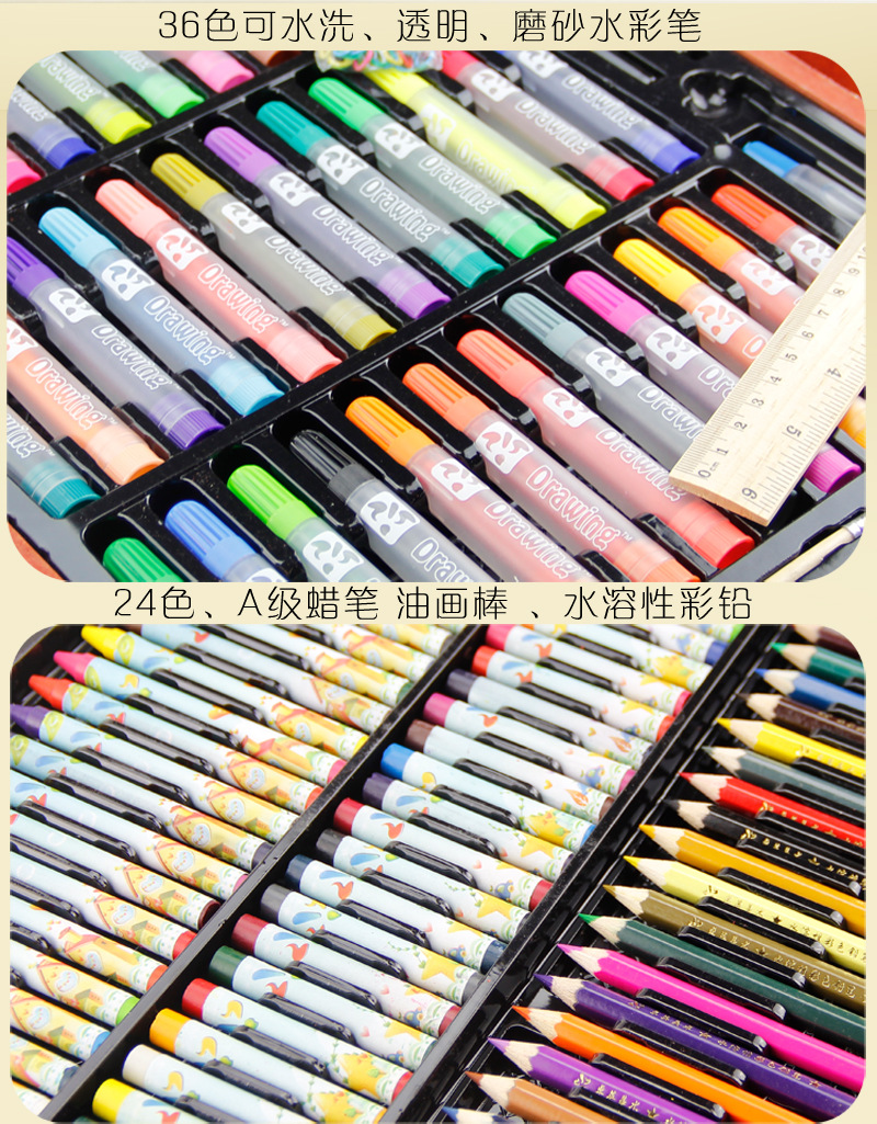 木盒36色水彩笔套装儿童绘画礼盒美术用品画画笔工具女孩生日礼物示例图17