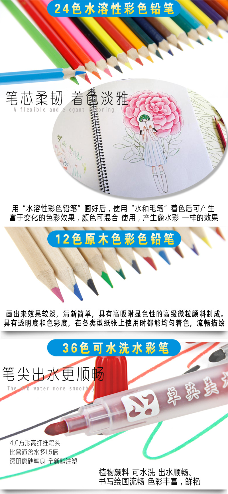 198件套折叠式 儿童男女孩礼物丙烯颜料 绘画套装水彩笔文具礼盒示例图6