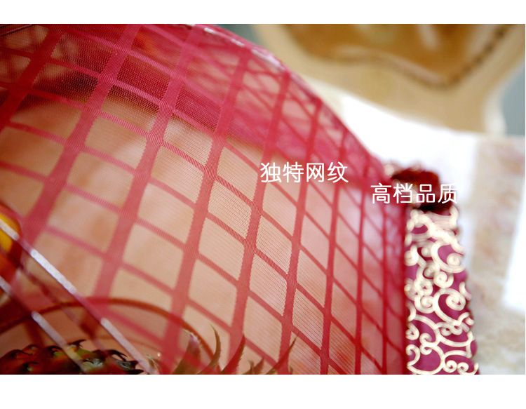 韩式菜罩高级格子网布加粗骨架布料滴塑花边圆形食物罩菜罩批发示例图6