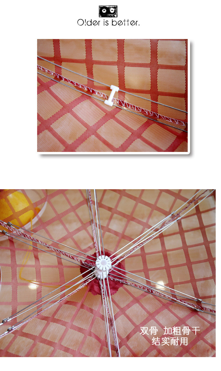 韩式菜罩高级格子网布加粗骨架布料滴塑花边圆形食物罩菜罩批发示例图8