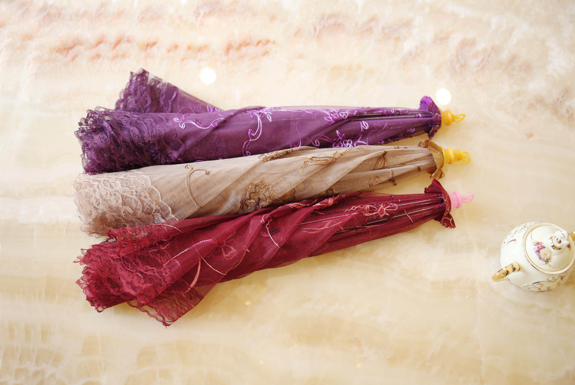 韩式三色线毛巾绣高级亮丝网布加宽蕾丝花边加粗骨架食物菜罩示例图10