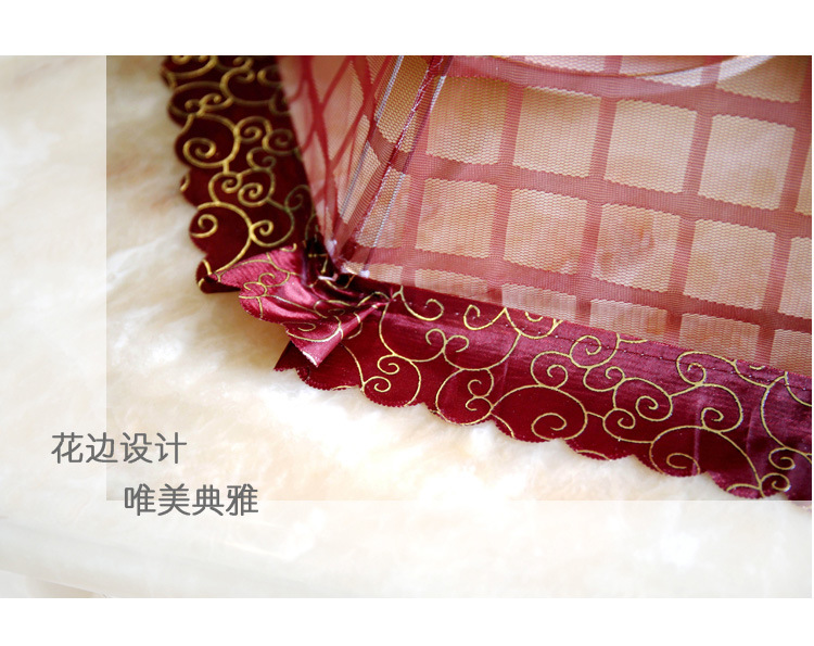 韩式菜罩高级格子网布加粗骨架布料滴塑花边圆形食物罩菜罩批发示例图7