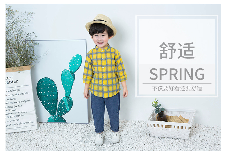 2018春款童装 韩版儿童春装 新款中小童男童格子衬衫套装热批示例图3
