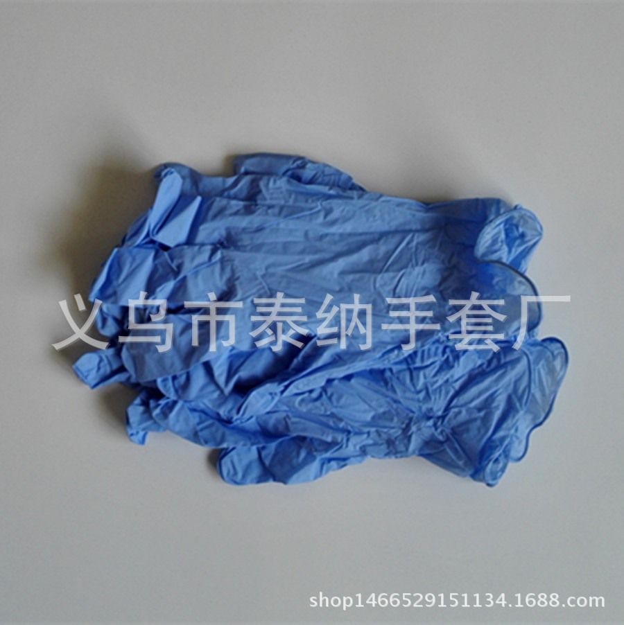 厂家批发包邮9寸无粉耐磨丁晴手套 蓝色防滑防油防静电实验室手套示例图7