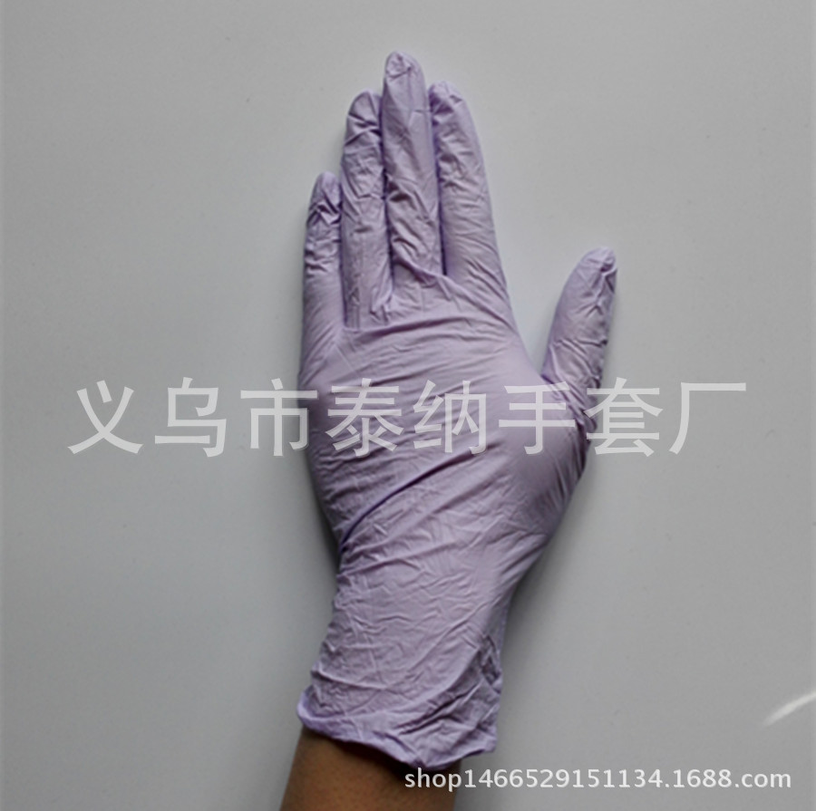 泰纳一次性手套一次性浅紫色丁腈手套9寸无粉防静电防油耐酸碱示例图3