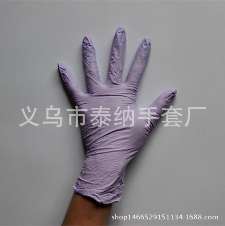 泰纳一次性手套一次性浅紫色丁腈手套9寸无粉防静电防油耐酸碱示例图7