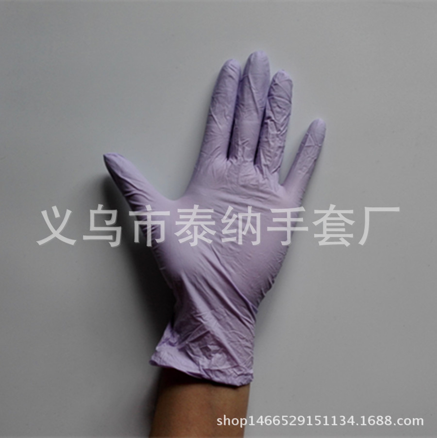 泰纳一次性手套一次性浅紫色丁腈手套9寸无粉防静电防油耐酸碱示例图6