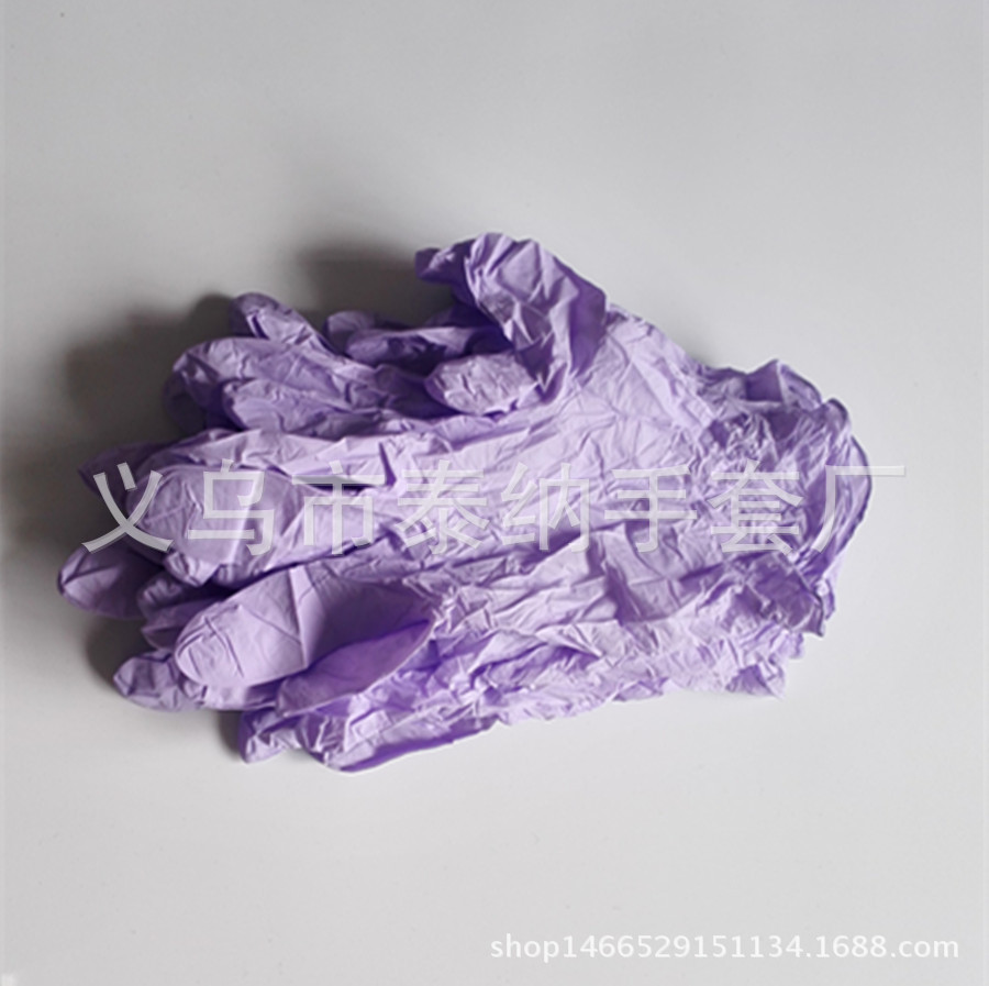 泰纳一次性手套一次性浅紫色丁腈手套9寸无粉防静电防油耐酸碱示例图4