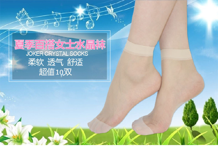 春夏超薄糖果色水晶丝袜子女 隐形透明短袜玻璃丝 厂家批发直销示例图1