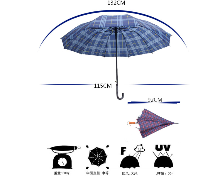 厂家直供 10k长柄晴雨伞 低价定制雨伞 高强度防风晴雨伞 格子伞示例图2
