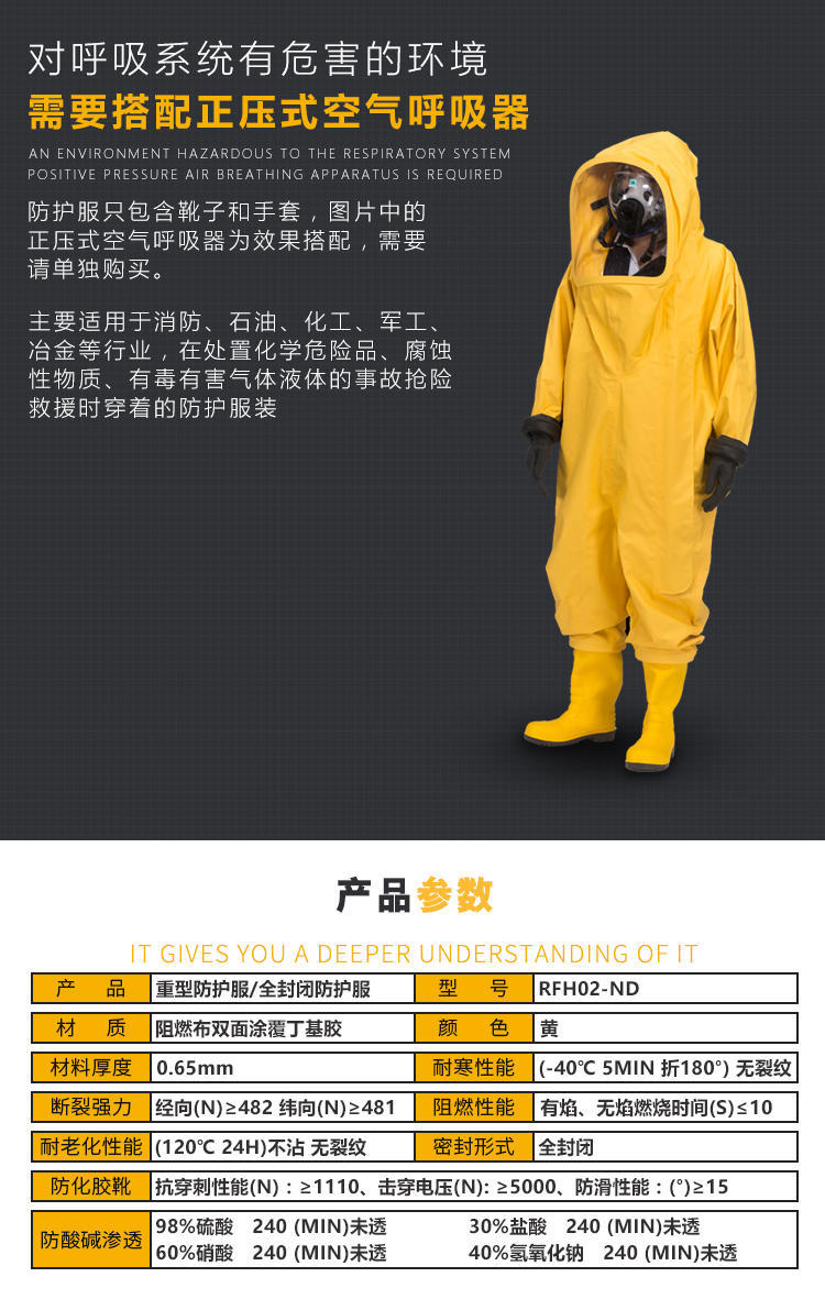 重型丁基胶材质防化服 RFH02-ND 皓驹 连体重型防化服 上海防化服厂家示例图2