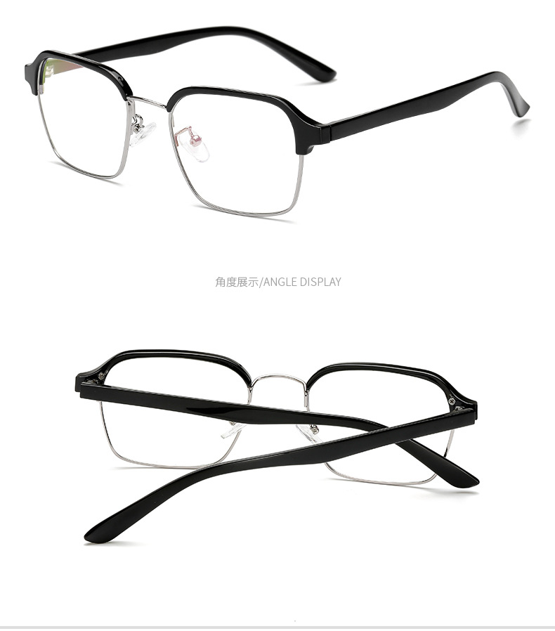 掌柜推荐AM1776镜架可配镜框雷豹亮黑银框亚马逊框架眼镜眼镜框示例图11
